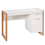 Tangkula White Desk with Drawer & Cabinet, Wooden Home Office Desk, PC Laptop Workstation Study Writing Desk, Ideal for Bedroom Home Office (White & Natural) Tangkula