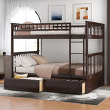 Ball & Cast Full Over Full Bunk Bed with 2 Storage Drawers and Ladder,Wood Bunk Bed Frame w/Guardrails,Space-Saving,Slat Support,No Box Spring Needed,Convertible Beds for Apartment,Bedroom,Espresso Ball & Cast