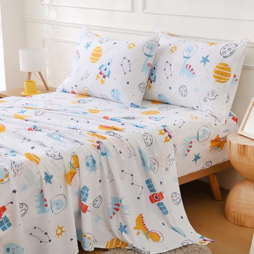 CIMVI Twin Sheets Set for Kids Boys Spcace Dinosaur Bed Sheets 15-Inch Deep Pocket Fitted Sheet Soft Breathable Microfiber Bedding Sets with Pillowcase 3 Pieces CIMVI