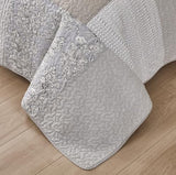 Chezmoi Collection Quinn 3-Piece Neutral Taupe Gray White Floral Hibiscus Flower Candy Stripe Patchwork Quilt Set - Pre-Washed Cotton Coverlet - Lightweight Reversible Bedspread, Queen Size Chezmoi Collection