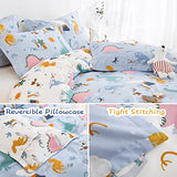 DJY Dinosaur Full Size Duvet Cover Set, Cotton Blue White Reversible Kids Bedding Set for Boys Girls, 3 Pieces Ultra Soft Breathable Comforter Cover Set (1 Duvet Cover+2 Pillowcases) DJY