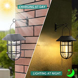 Upgrade Solar Outdoor Lights, Hanging Solar Lantern, Waterproof Solar Lights with Wall Mount Kit for Garden Patio Porch Fence Decor 2 Pack Derynome