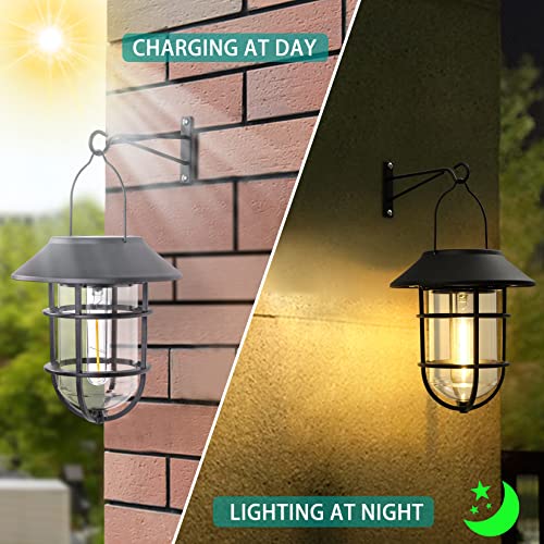 Upgrade Solar Outdoor Lights, Hanging Solar Lantern, Waterproof Solar Lights with Wall Mount Kit for Garden Patio Porch Fence Decor 2 Pack - WoodArtSupply