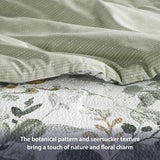 Regency Heights Lightweight Seersucker Botanical Comforter Set Queen Size, 3 Pieces Reversible Design with Striped Print, Premium Microfiber Bedding Set, Comforter and Sham Set, Green Regency Heights