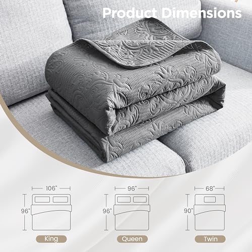 Sophia & William Bed Quilt Bedspread Coverlet - Reversible, Lightweight - Queen Size, Iron Grey Sophia & William