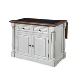 Pemberly Row Farmhouse Wood Kitchen Island with Granite Top in Antique White Pemberly Row