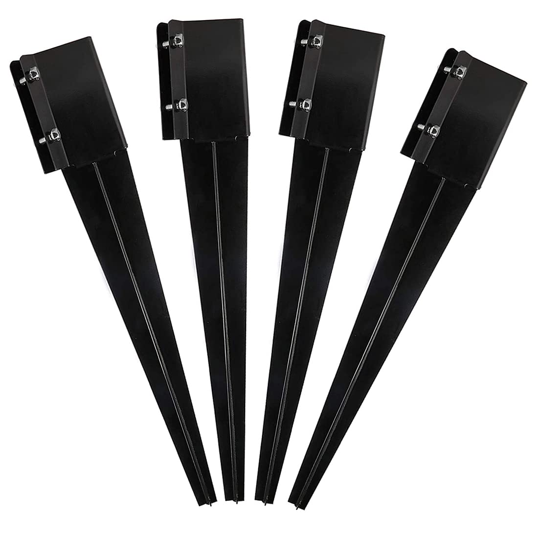 Kdgarden Fence Post Anchor Metal Ground Spike Heavy Duty Black Coated Powder Fence Stakes Post Support Base for 4"x4" Mailbox or Fence Post, 24"x4"x4" Outer Dia (3.5"x3.5" Inner Dia), Pack of 4 Kdgarden