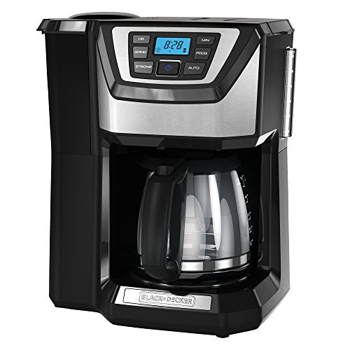 BLACK+DECKER 12-Cup Mill and Brew Coffee Maker, Automatic Grind and Brew Drip Coffee Machine, Programmable, Sneak-A-Cup, Reusable Filter.