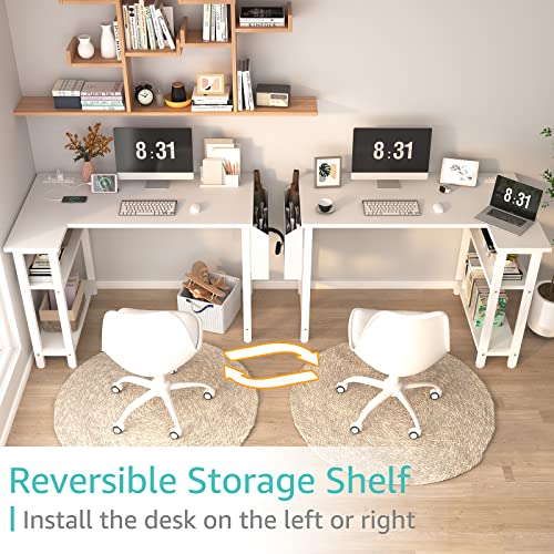 Lufeiya White L Shaped Computer Desk with Power Outlet Shelves, 40 Inch Small Corner Desk for Small Space Home Office, L-Shaped Desk PC Desks, White Lufeiya