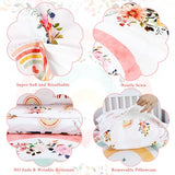 Toddler Bedding Sets for Girls, Rainbow Toddler Crib Bedding Set 4 Piece Pink Floral Toddler Comforter Set Includes Flat Top Sheet, Fitted Sheet, Comforter, Envelope Pillowcase, Soft & Comfort Pea Pod