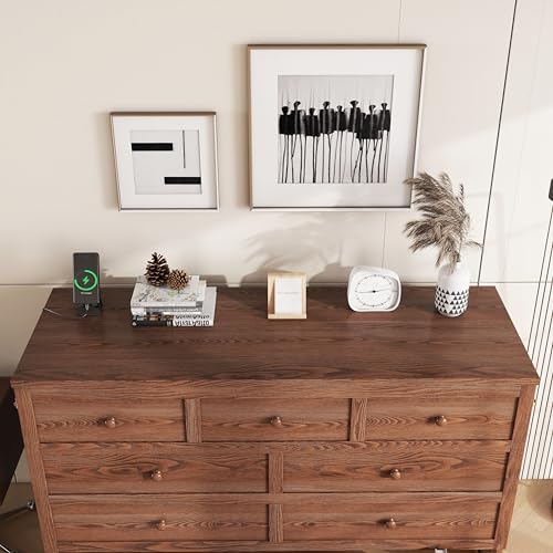 KALALLA Queen Size Murphy Cabinet Bed with Large Storage Drawers and USB Charging Station, Cube Murphy Chest Dresser Foldable Bed, Space Saving for Bedroom, Home Office, Walnut KALALLA