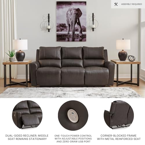Signature Design by Ashley Boxmere Modern Leather Match Power Reclining Sofa with USB Ports, Dark Brown Signature Design by Ashley