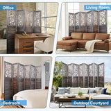 Grungis 8 Panel Room Divider 5.6FT Wood Carved Room Dividers, Folding Privacy Screens Portable Freestanding Partition Wall Dividers for Bedroom, Office, Rustic Brown Grungis