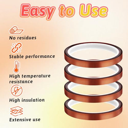 2Roll High Temperature Heat Resistant Tape 10mmx33m(108 ft) Heat Tape for Sublimation Polyimide No Residue Thermal Insulation Shield Tape with Silicone Adhesive for Electronics Soldering Circuit Board