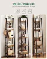 Hzuaneri 5-Tier Industrial Ladder Shelf in Rustic Brown with Hooks for Versatile Home Storage Hzuaneri