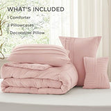 Bedsure Full Comforter Set - 4 Pieces Pinch Pleat Bed Set, Light Pink Boho Bedding for All Season, 1 Soft Comforter, 2 Pillowcases, 1 Decorative Pillow Bedsure