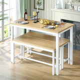 Tatub Dining Table Set for 4, 3-Piece Kitchen Table with 2 Benches, Space-Saving Dining Room Table Set for Breakfast Nook and Small Spaces, Original Tatub