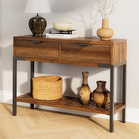 Bme Millie 2 Drawers Industrial Style-Ideal for Entryway, Hallway, Living Room Easy Assembly, Console Table Rustic Chesnut Bme
