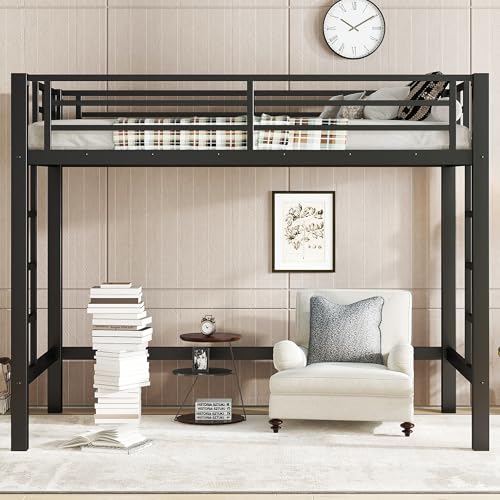 Bellemave Loft Bed Twin Size, Heavy Duty Loft Bed Frame with 2 Build in Ladder and Full Length Guardrail, Easy Assemble, Noise Free Design, No Box Spring Needed, Black Bellemave