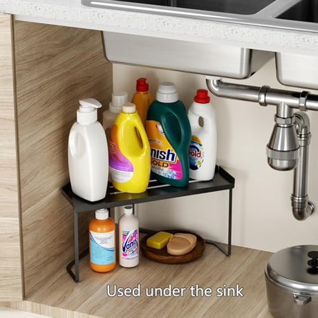 SHBaizoy Stackable Metal Kitchen Corner Cabinet Organizer,Kitchen Corner Shelf with Non-Slip Mat,Bathroom Corner Organizer,Storage Shelf rv Must Haves for Cabinet/Bathroom/Countertops/Utensils SHBaizoy