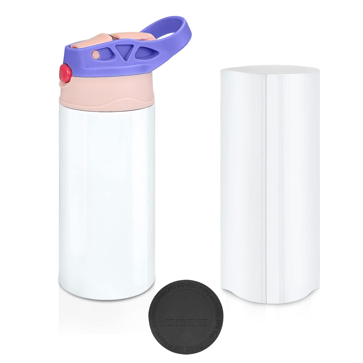 XccMe Kids Sublimation Tumbler,12oz Sublimation Water Bottle Blanks,Straight Stainless Steel Todder Sippy Cup,Double Wall Insulated Sippy Tumbler with Handle,Shrink Films,Leak Proof (Purple) XccMe
