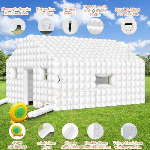 WUHUWOO Inflatable Nightclub 20x16.8x12 Ft, Large White Inflatable Party Club Tent for Adults Birthday Backyard Wedding Rental, 2 Doors and Logo Area WUHUWOO