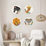 ORIGACH 4 Pcs Wild Animal Embroidery Starters Kit for Beginners, Zebra Lion Elephant Giraffe Embroidery Stitch Practice kit Include Embroidery Cloth, Embroidery Hoops, Threads and Needles