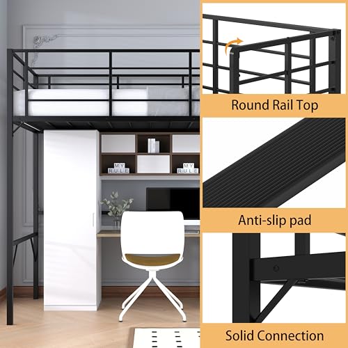 Debercu Twin loft Bed 75 inch High with High Guardrail,Space Saving Bedframe with Wide Ladder Rungs,No Sagging,Allow 12 inch Mattress Sturdy Metal Bed,Black Debercu