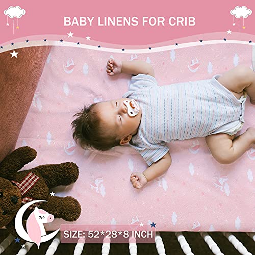 UOMNY Crib Bedding Set for Girls - Pink Baby Nursery Sets 3 Pieces Quilt Comforter Fitted Sheet Toddler Pillowcase Soft Star UOMNY