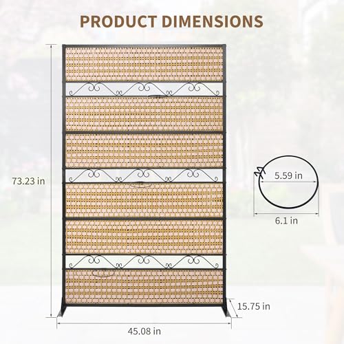 73" H×45" W Rattan Outdoor Privacy Screen Freestanding for Patio, Balcony Metal Privacy Screen and Room Divider for Garden, Apartment, Deck(Beige) ilitphke