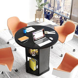 ZONVEOKE Small Conference Table for 2-4 People, 31.5" Round Meeting Table with 2-Layer Storage Shelf for Space Saving, Mid-Century Modern Seminar Boardroom Desk for Office Conference Room ZONVEOKE