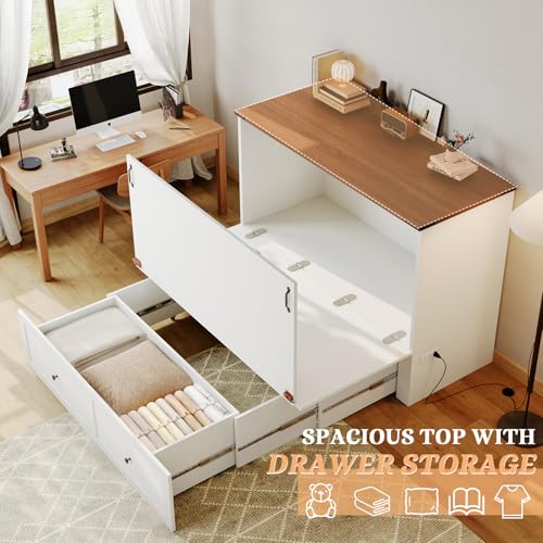 Murphy Bed Cabinet with Charging Station, Full Size Murphy Bed with Large Storage Drawer for Bedroom, Living Room, Home Office Generic