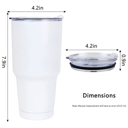 MAIKESUB 4 Pcs 30 oz Sublimation Double Wall Vacuum Insulated Cups With Lids Stainless Steel White Coffee Mugs for Vehicle Cup Holders Travel Tumbler Car Cups