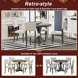 Merax 5-Piece Retro Round Dining Table Set with Curved Trestle Style Legs and 4 Upholstered Chairs, Kitchen Furniture, Dark Gray Merax