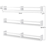 White Nursery Bookshelves,32Inch, Floating Nursery Shelves - Set of 3 - Book Shelf Organizer for Baby Nursery Room Decor, Wall Shelves for Kitchen Spice Rack, Pine Napeollor
