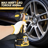 JEXUGK 800N.m Cordless Impact Wrench, 600Ft-lbs 1/2 inch Electric Impact Gun, High Torque Brushless Impact Wrench w/ 2x 4.0Ah Battery, Fast Charger & 5 Sockets for Car Lawn Mower JEXUGK