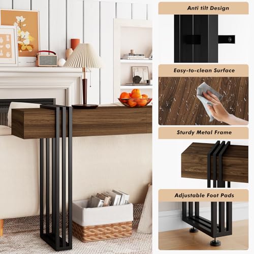knoworld 63 Inch Console Table for Entryway, Industrial Sofa Tables Couch Table Behind Sofa for Living Room Hallway Foyer, Walnut knoworld