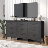 chartustriable Farmhouse 9 Drawers Dresser, Wood Dresser for Bedroom Wide Chest of Drawers, French Country Storage Double Dressers Organizer for Bedroom, Living Room, Nursery(Black) chartustriable