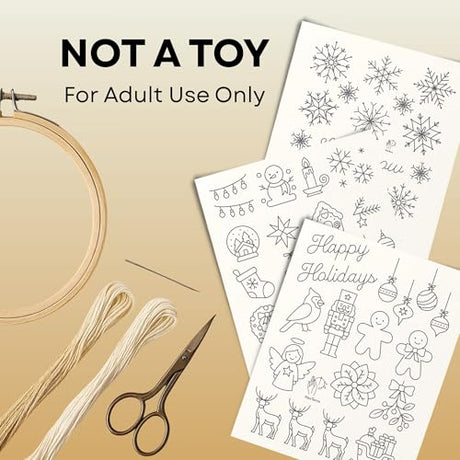 Stick and Stitch Embroidery Patterns, Holiday/Snowflake Designs, Water Soluble Embroidery Stabilizer Transfer Paper, Adult Beginner Hand Embroidery Kit for Gifts (Holiday 3 Pages) HavTerra