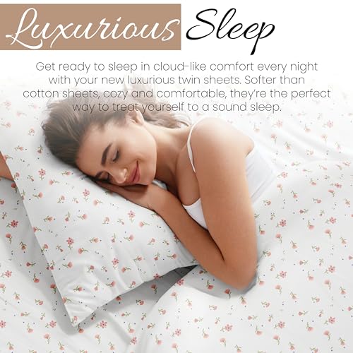 Linen Market Double-Brushed Patterned Microfiber Twin Sheet Set 3 Piece – Oeko-TEX Certified Ultra Soft & Wrinkle-Free - 16" Deep Pocket Sheets - Easy Care Twin Size - Soft Floral Pink Linen Market