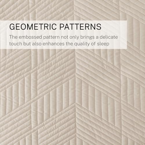 Exclusivo Mezcla Ultrasonic Twin Quilt Bedding Set, Lightweight Brich Beige Bedspreads Soft Modern Geometric Coverlet Set for All Seasons (1 Quilt and 1 Pillow Sham) Exclusivo Mezcla