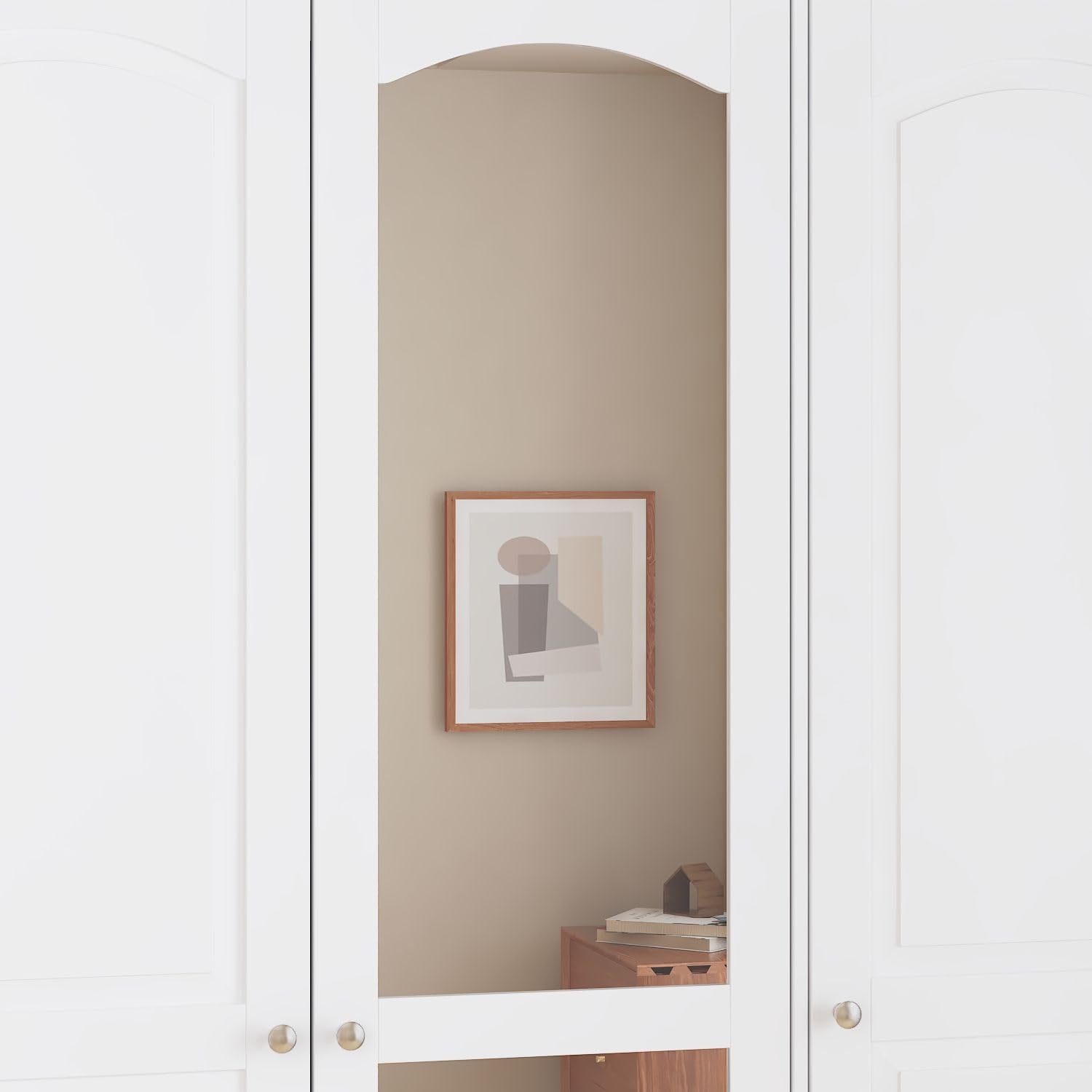 MOUMON 3 Door Wardrobe Closet with Mirror & 5 Drawers, Wardrobe Armoire Closet with Hanging Rod, Armoire Wardrobe with 4 Tier Shelves, Closet for Bedroom White (47.8”W x 19.7”D x 78.7”H) - WoodArtSupply