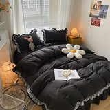 MOOWOO Chic Ruffle Lace Polyester Duvet Cover Set - Luxury Premium Black Bedding-2 Piece Twin Duvet Cover with Zipper Closure -Ultra Soft and Light Weight(Black, Twin) MOOWOO