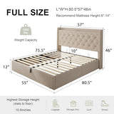 Feonase Full Size Bed Frame with Storage & Charging Station - Hydraulic Lift Up Platform Bed, Upholstered Button Tufted Headboard, Sturdy Wooden Slats, Noise-Free, No Box Spring Needed,Beige Feonase