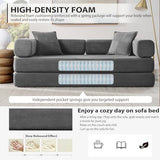4-in-1 Folding Convertible Sofa Bed, 78 Inch Boneless Couch with Fixed-Shape Frame, Corduroy Loveseat Sleeper with Pull Out Bed, Floor Sofa Modular Futon Couch for Living Room Bedroom Lounge (Grey) ivoros
