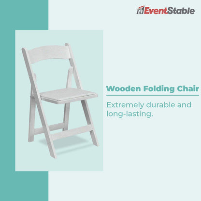 EventStable Titan Series Wood Folding Chair - White Indoor/Outdoor Lightweight Folding Chair - Vinyl Padded Folding Chair for Weddings Events - 4-Pack - WoodArtSupply