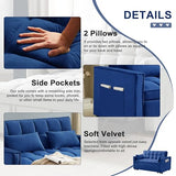 SumKea 55'' 3-in-1 Sleeper Loveseat, 2-Seater Pull Out Couch, Velvet Futon Sofa Adjustable Backrest, Reclining Sofa Bed with Pillows, Pockets, Perfect for Small Spaces, Living Room Furniture, Blue SumKea