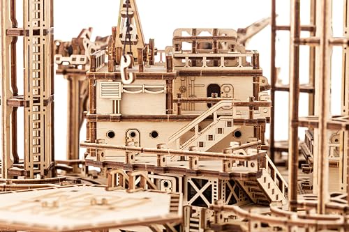 Wood Trick Offshore Rig Platform Wooden 3D Puzzles for Adults and Kids to Build - Interactive Movable Platform - Wooden Models Engineering DIY Wood Trick
