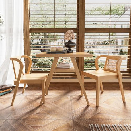 3-Piece Modern Dining Set with Stackable Dining Chairs, Solid Wood Square Table and Chair Breakfast Table Set for 2 Person, Space Saving Dinette for Dining Room, Kitchen, Living Room, Patio-Nature MIAUWUUFHOME