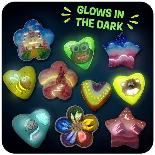 Heart, Flower & Star-Shaped Rocks - Glow in The Dark Rock Painting Kit for Kids - Arts & Crafts for Kids Ages 6-12 – Unique Girl Gift Kits Art Toys Birthday Gifts for 6 7 8 9 10 11 12 Year Old Girls THE SCHOLAR ANT